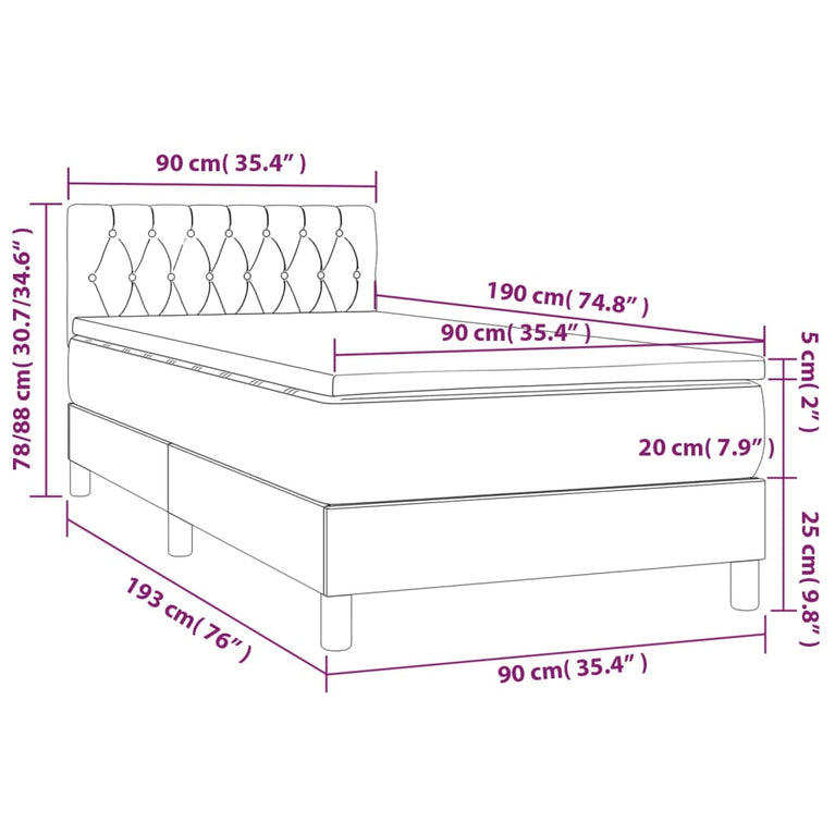 Boxspring met matras fluweel lichtgrijs 90x190 cm