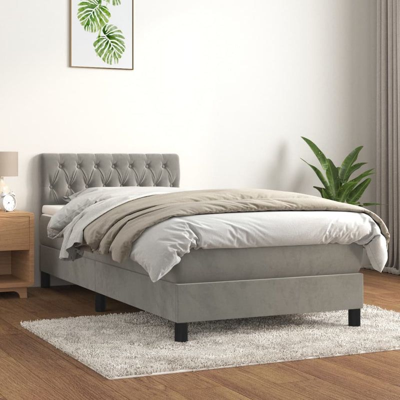 Boxspring met matras fluweel lichtgrijs 90x190 cm