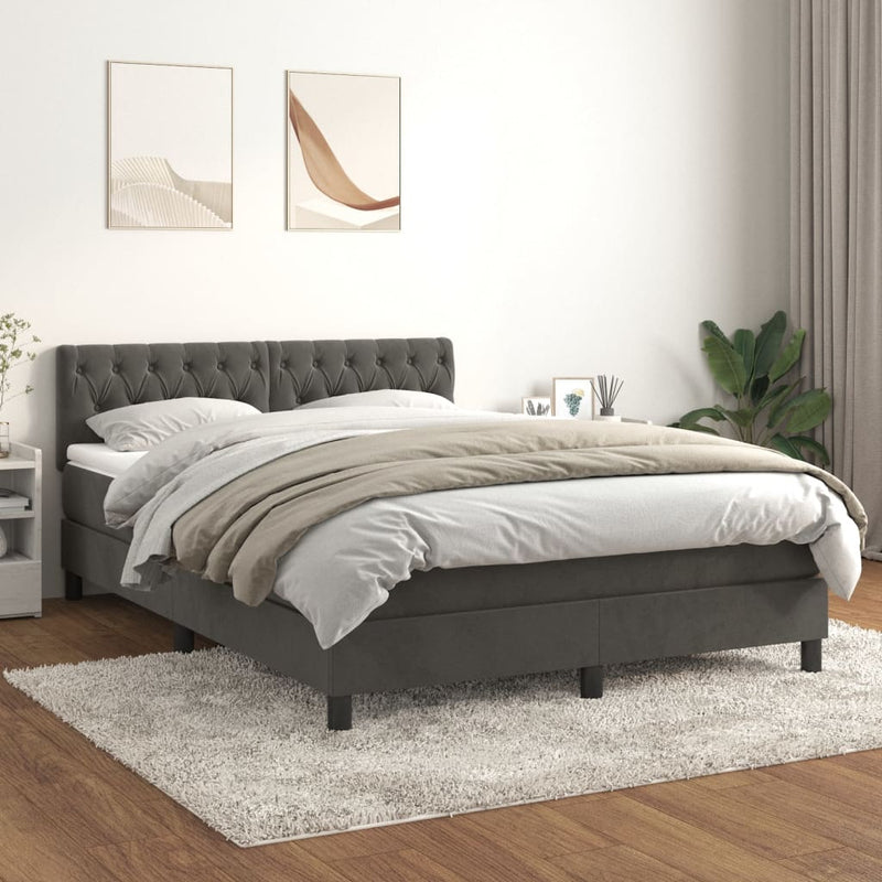 Boxspring met matras fluweel donkergrijs 140x190 cm