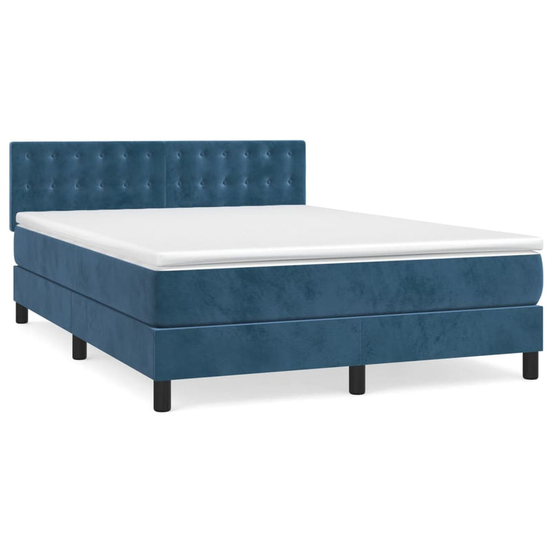 Boxspring met matras fluweel donkerblauw 140x190 cm