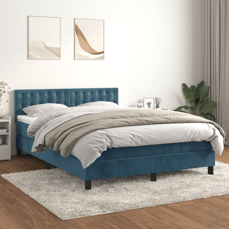 Boxspring met matras fluweel donkerblauw 140x190 cm