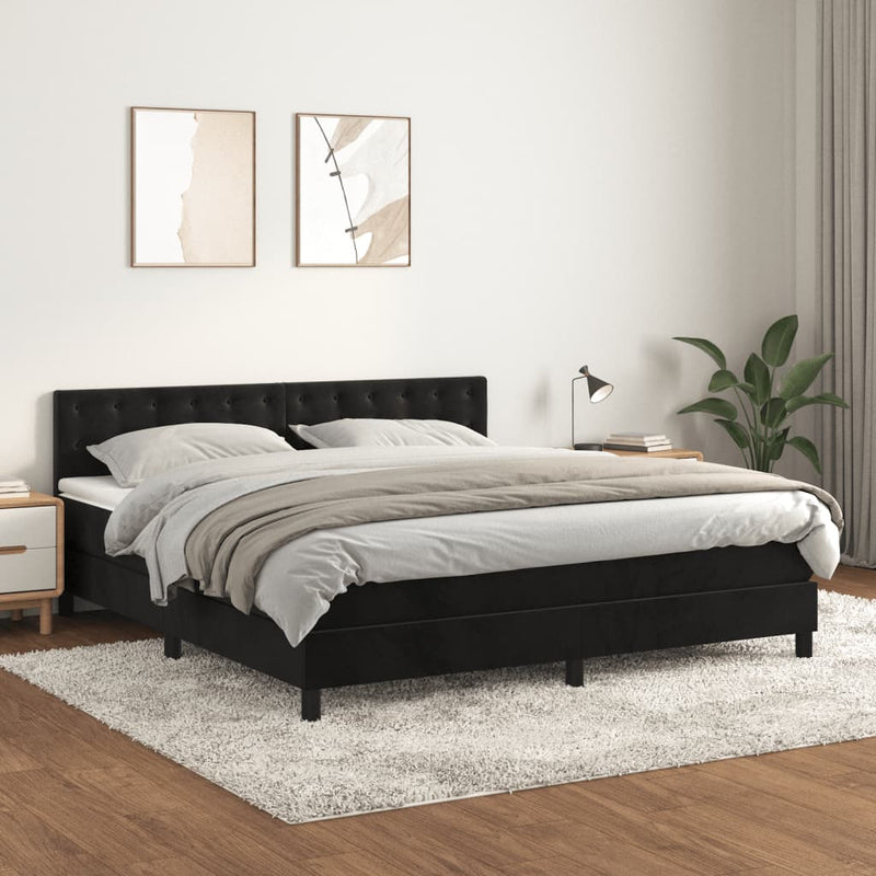 Boxspring met matras fluweel zwart 160x200 cm