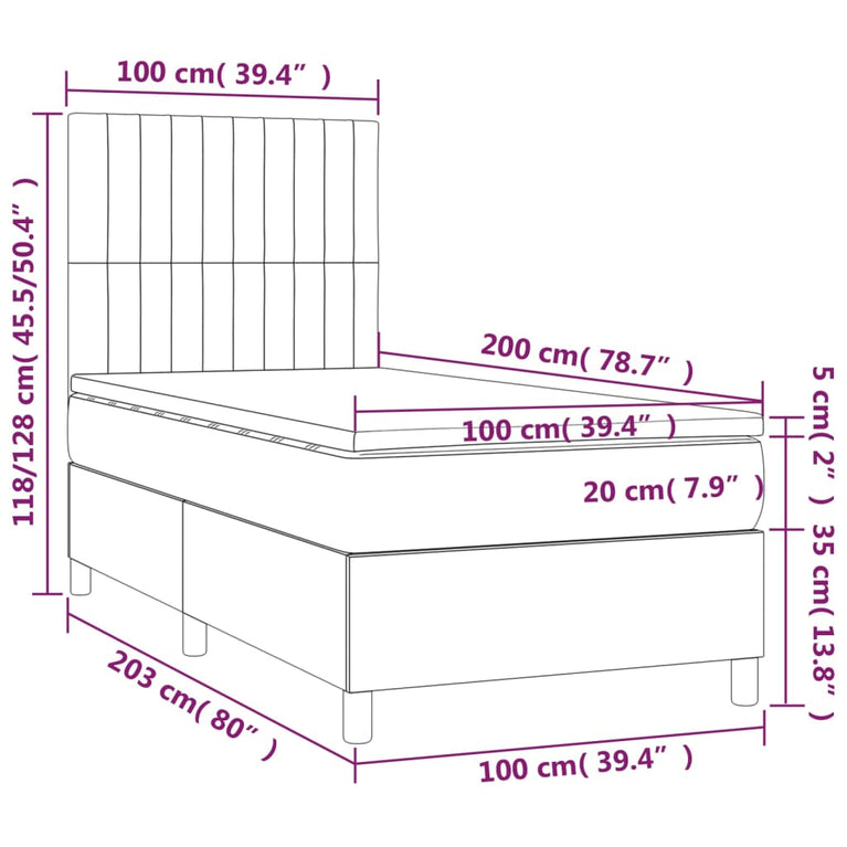 Boxspring met matras stof taupe 100x200 cm