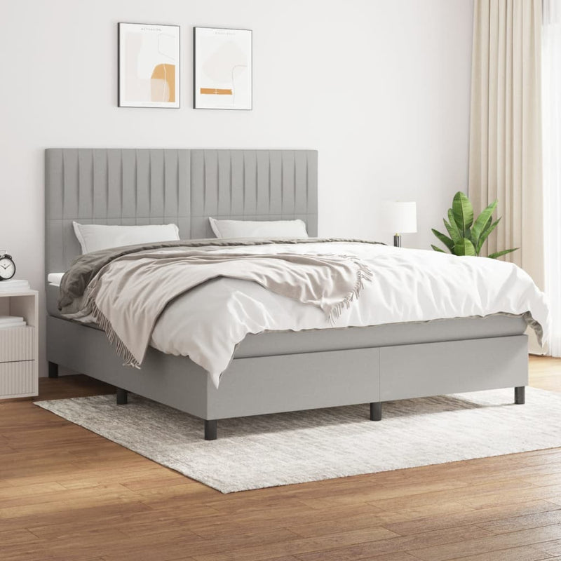 Boxspring met matras stof lichtgrijs 160x200 cm