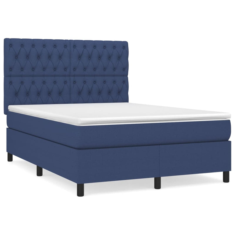 Boxspring met matras stof blauw 140x190 cm