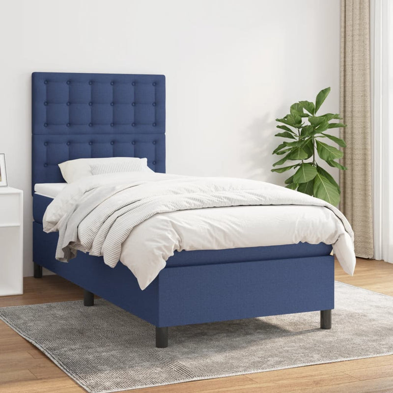 Boxspring met matras stof blauw 80x200 cm
