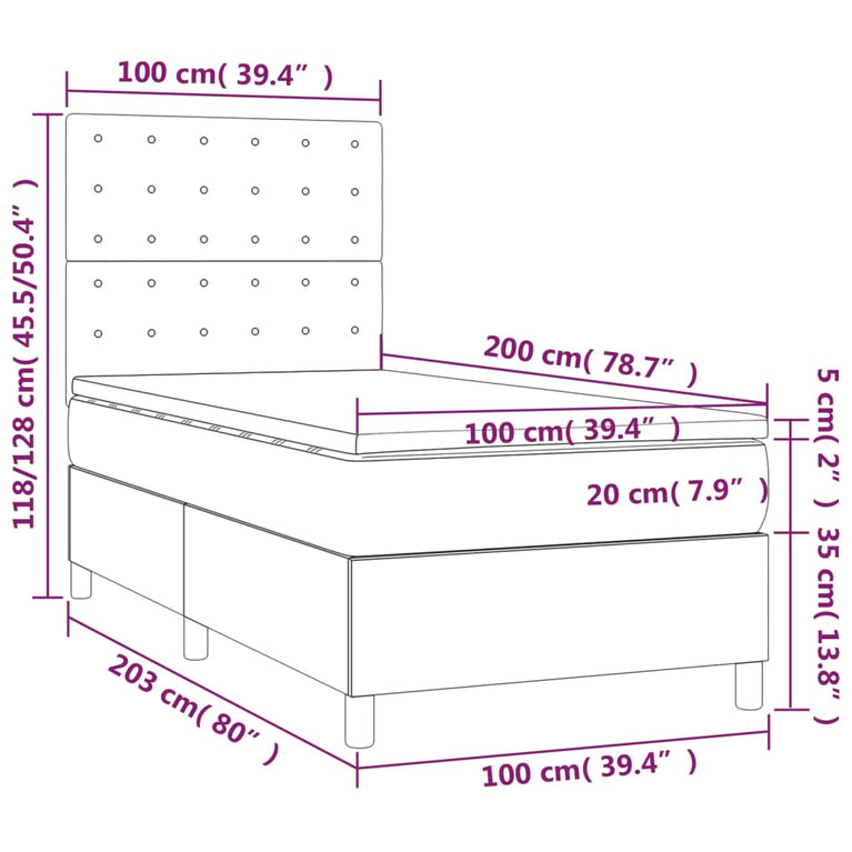 Boxspring met matras stof crèmekleurig 100x200 cm