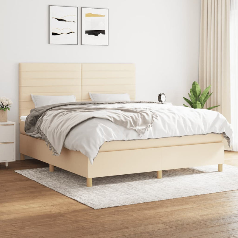 Boxspring met matras stof crèmekleurig 160x200 cm