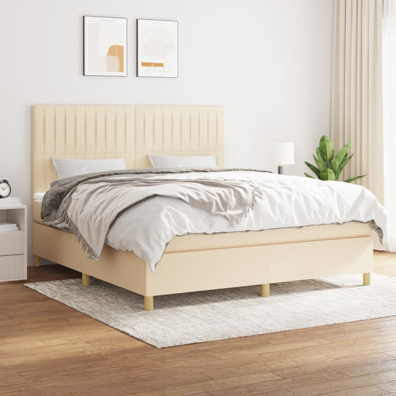 Boxspring met matras stof crèmekleurig 160x200 cm