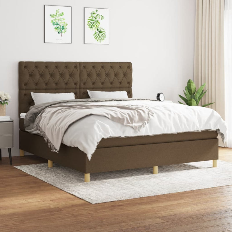 Boxspring met matras stof donkerbruin 160x200 cm
