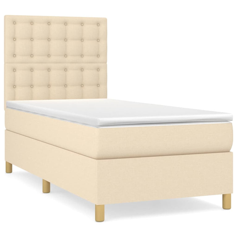 Boxspring met matras stof crèmekleurig 100x200 cm