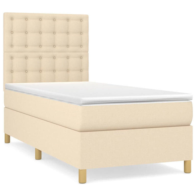 Boxspring met matras stof crèmekleurig 100x200 cm