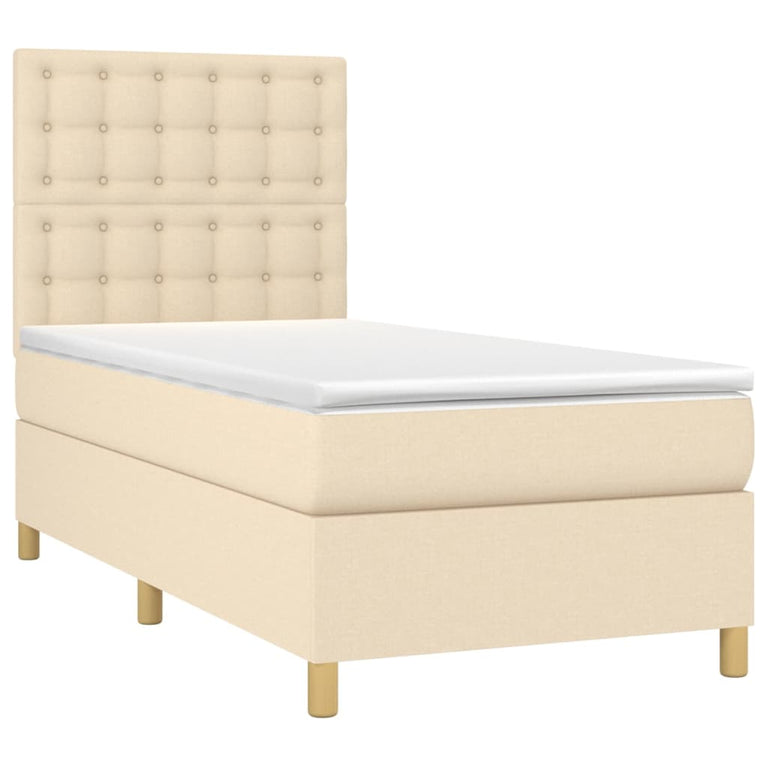 Boxspring met matras stof crèmekleurig 100x200 cm