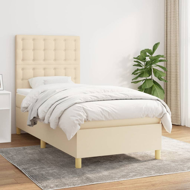 Boxspring met matras stof crèmekleurig 100x200 cm