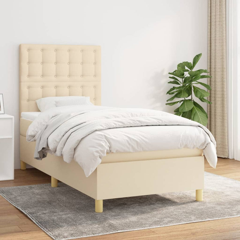 Boxspring met matras stof crèmekleurig 100x200 cm