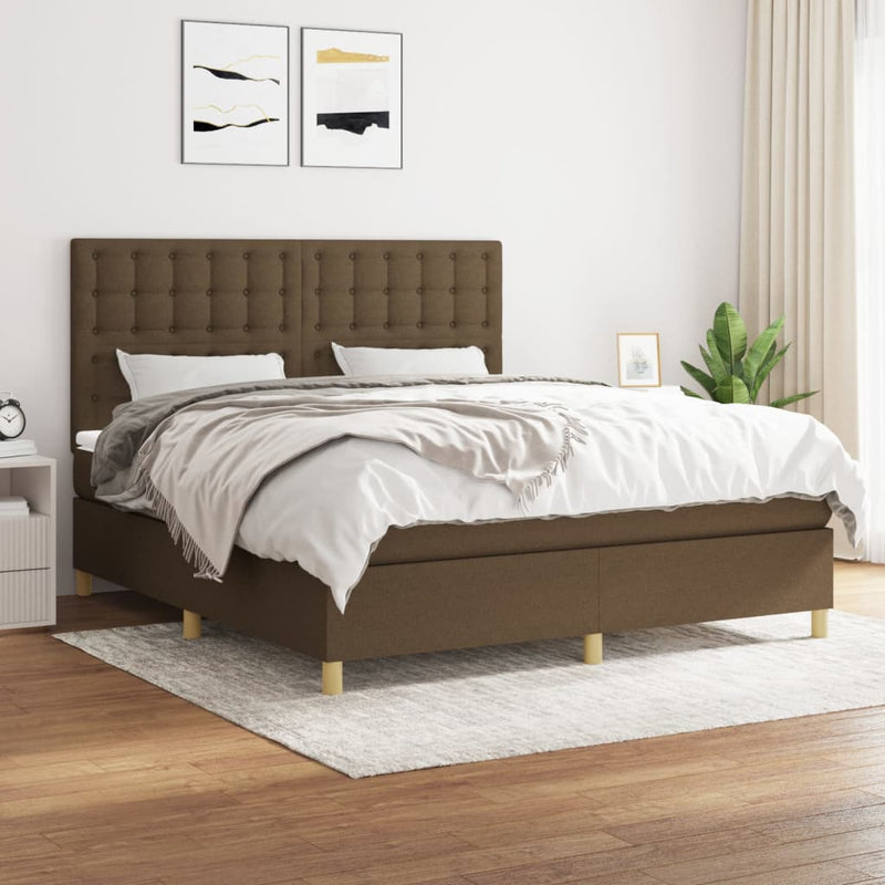 Boxspring met matras stof donkerbruin 160x200 cm