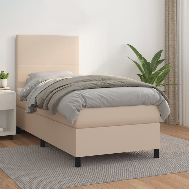 Boxspring met matras kunstleer cappuccinokleurig 90x190 cm