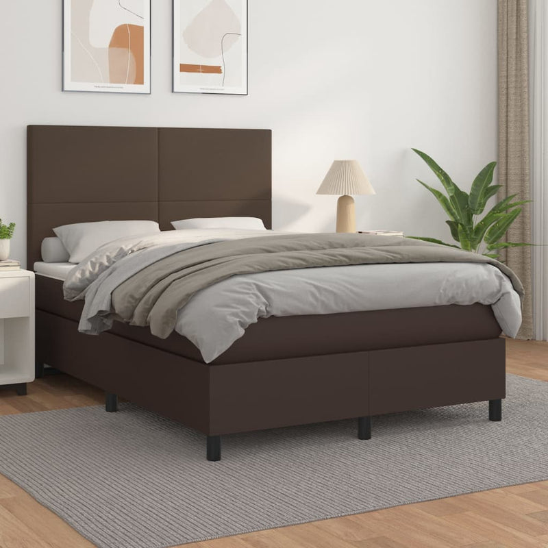 Boxspring met matras kunstleer bruin 140x190 cm
