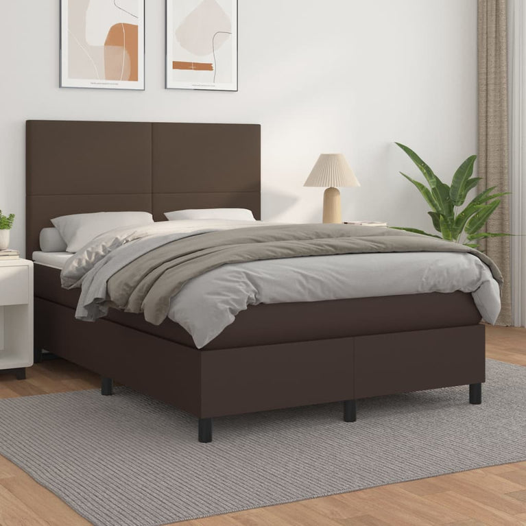 Boxspring met matras kunstleer bruin 140x200 cm