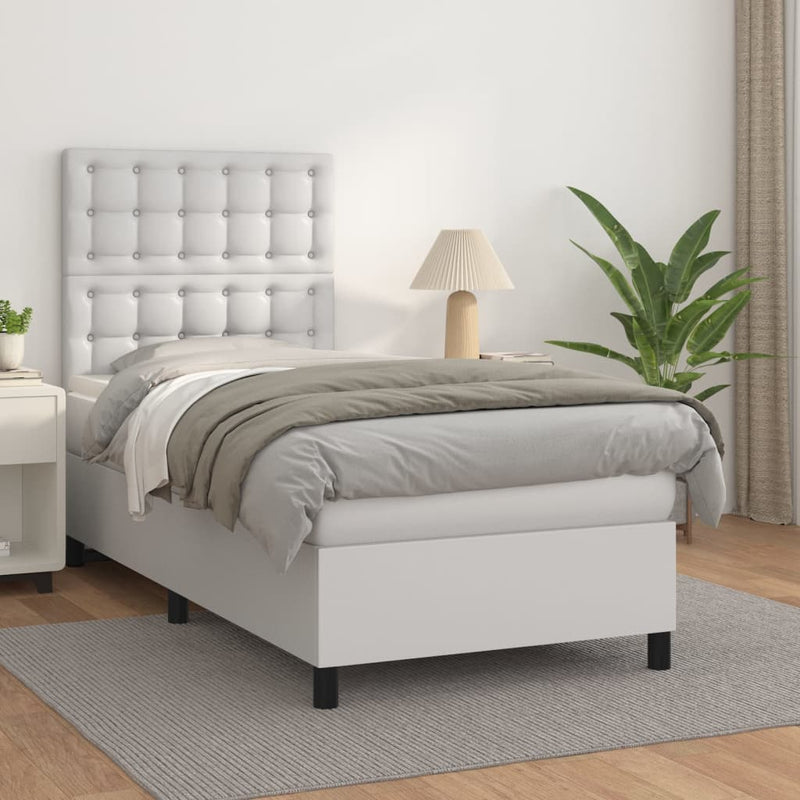 Boxspring met matras kunstleer wit 90x190 cm