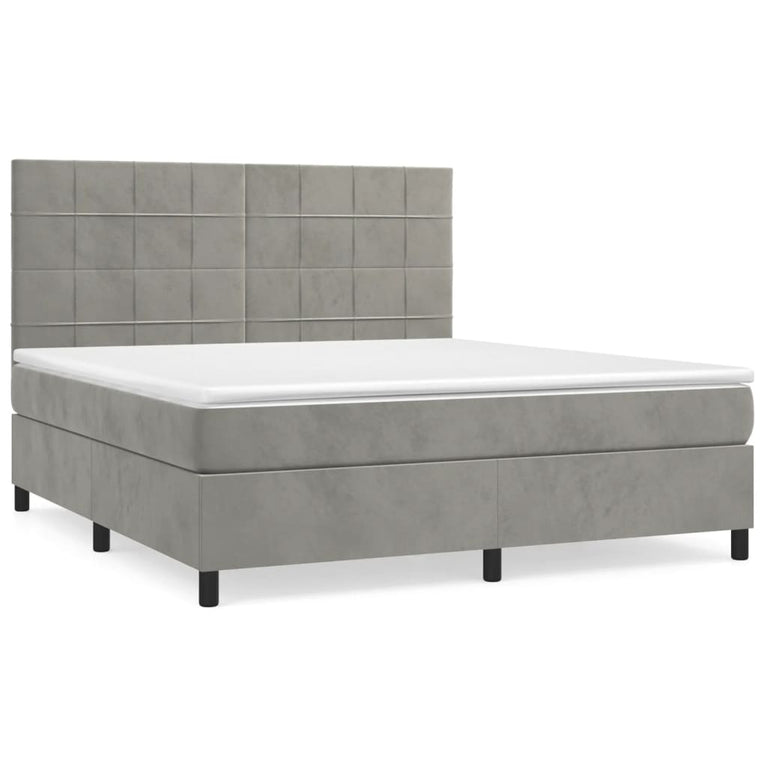 Boxspring met matras fluweel lichtgrijs 180x200 cm