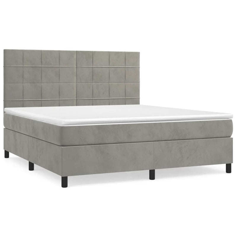 Boxspring met matras fluweel lichtgrijs 180x200 cm