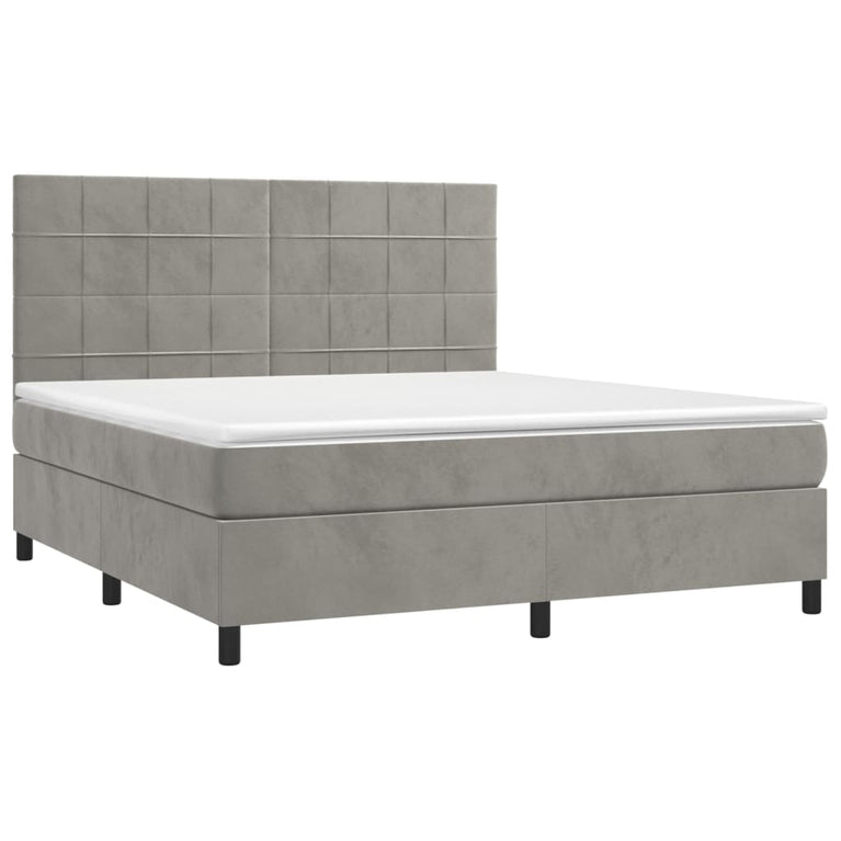 Boxspring met matras fluweel lichtgrijs 180x200 cm