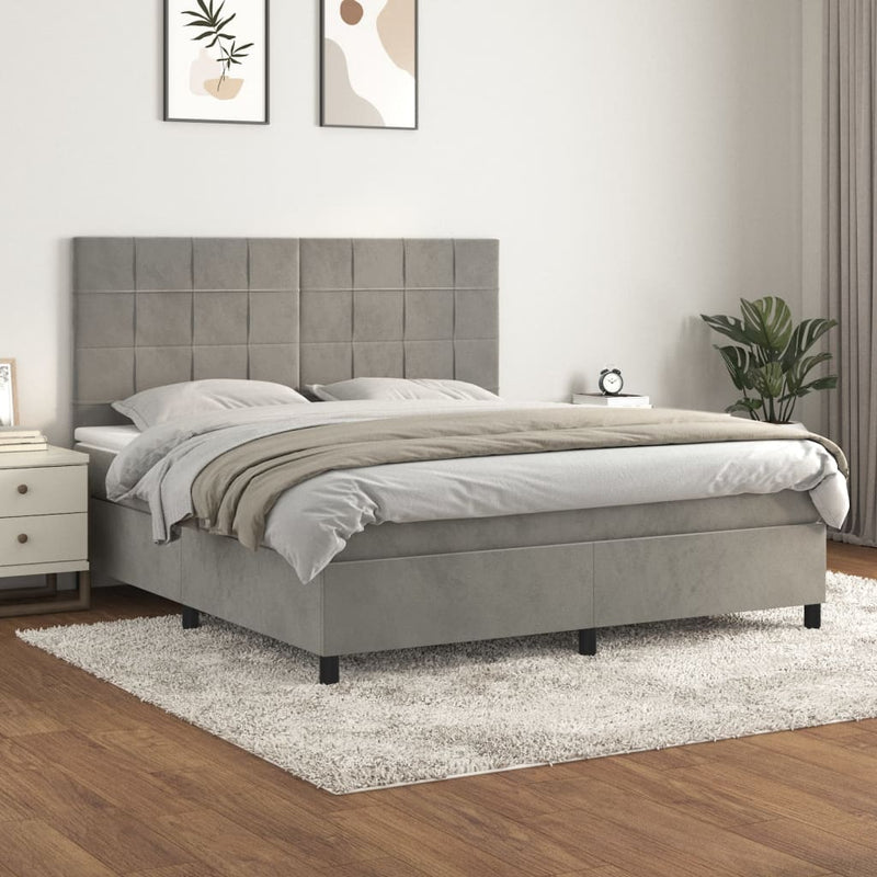 Boxspring met matras fluweel lichtgrijs 180x200 cm