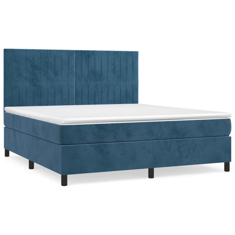 Boxspring met matras fluweel donkerblauw 180x200 cm