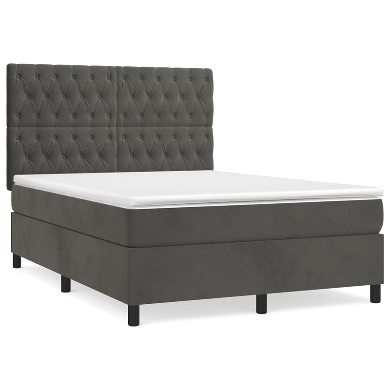 Boxspring met matras fluweel donkergrijs 140x190 cm