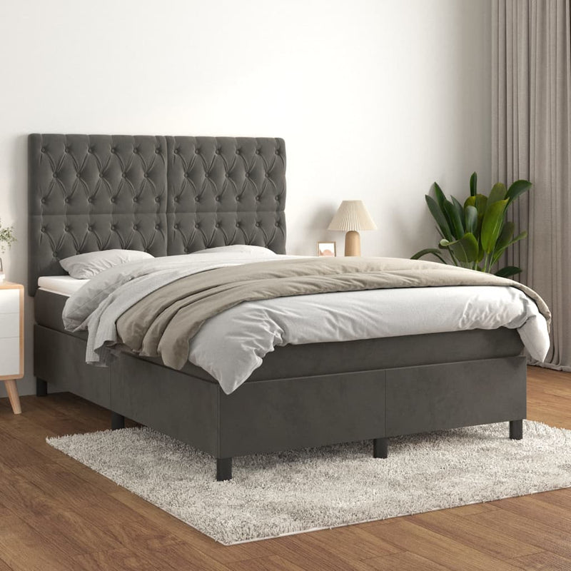 Boxspring met matras fluweel donkergrijs 140x200 cm
