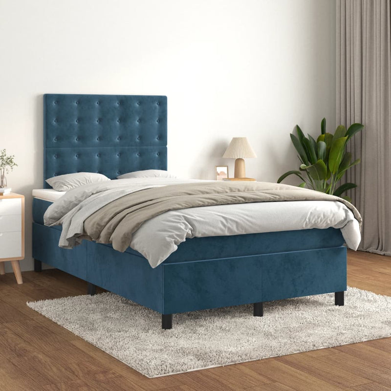 Boxspring met matras fluweel donkerblauw 120x200 cm