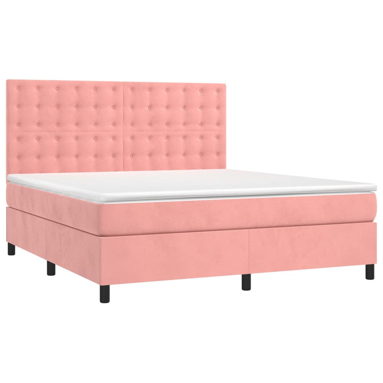Boxspring met matras fluweel roze 180x200 cm