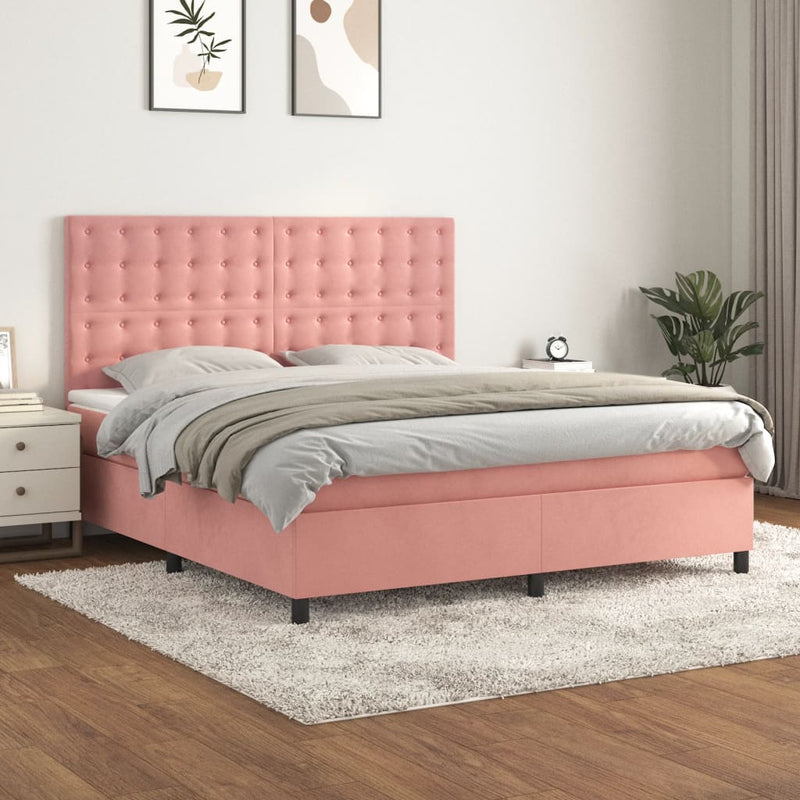 Boxspring met matras fluweel roze 180x200 cm