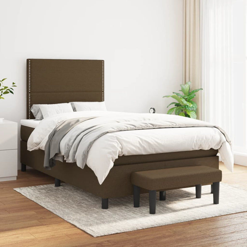 Boxspring met matras stof donkerbruin 120x200 cm