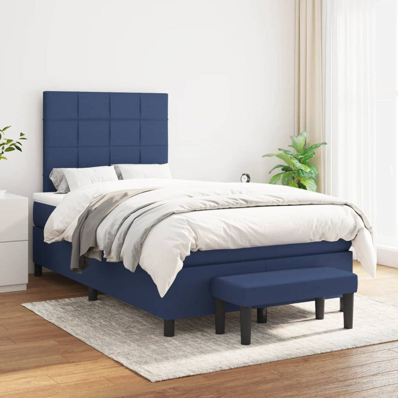 Boxspring met matras stof blauw 120x200 cm