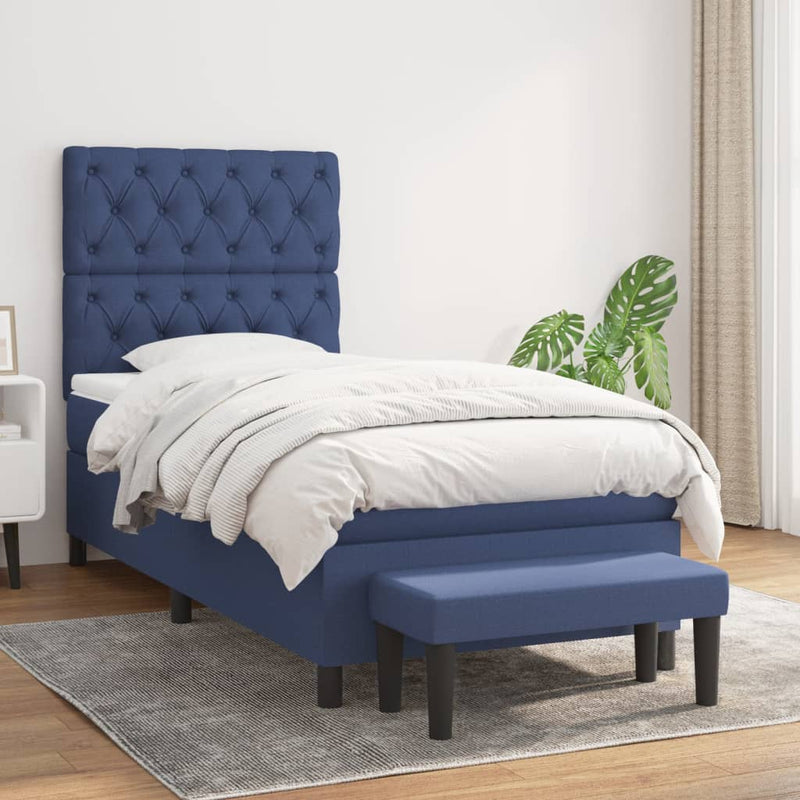 Boxspring met matras stof blauw 80x200 cm