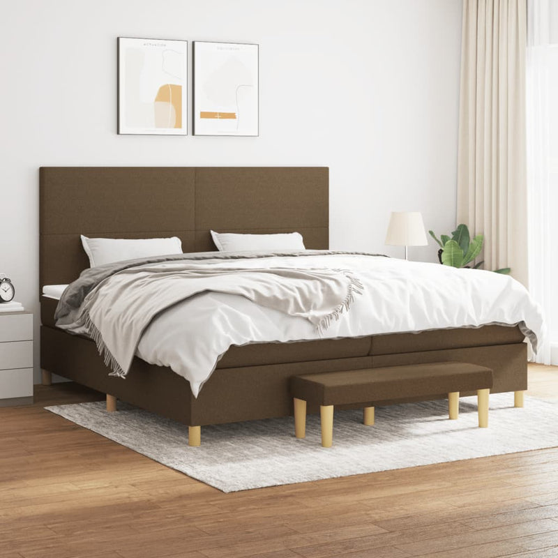Boxspring met matras stof donkerbruin 200x200 cm