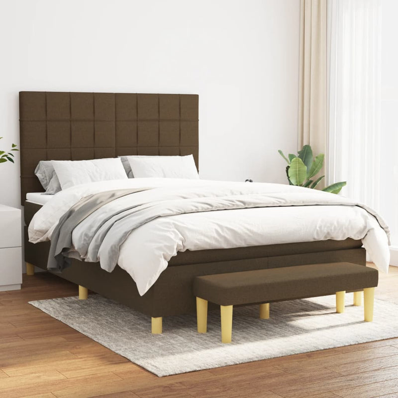 Boxspring met matras stof donkerbruin 140x200 cm