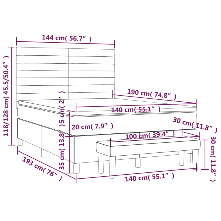 Boxspring met matras stof donkerbruin 140x190 cm