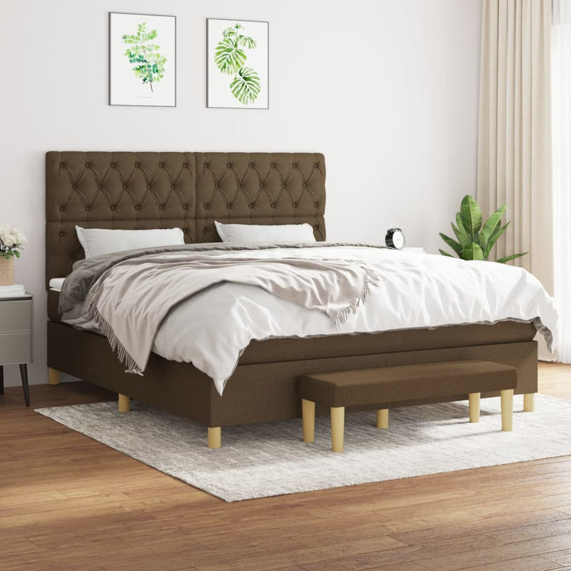 Boxspring met matras stof donkerbruin 160x200 cm
