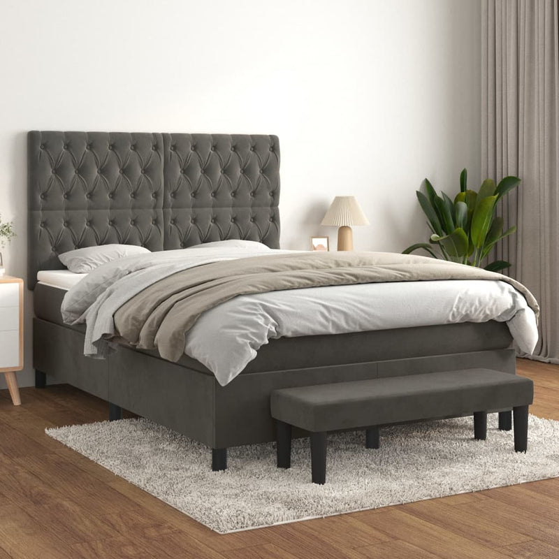 Boxspring met matras fluweel donkergrijs 140x190 cm
