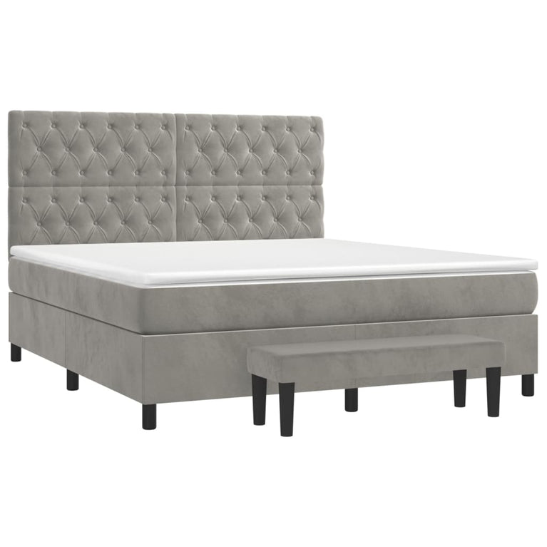 Boxspring met matras fluweel lichtgrijs 160x200 cm