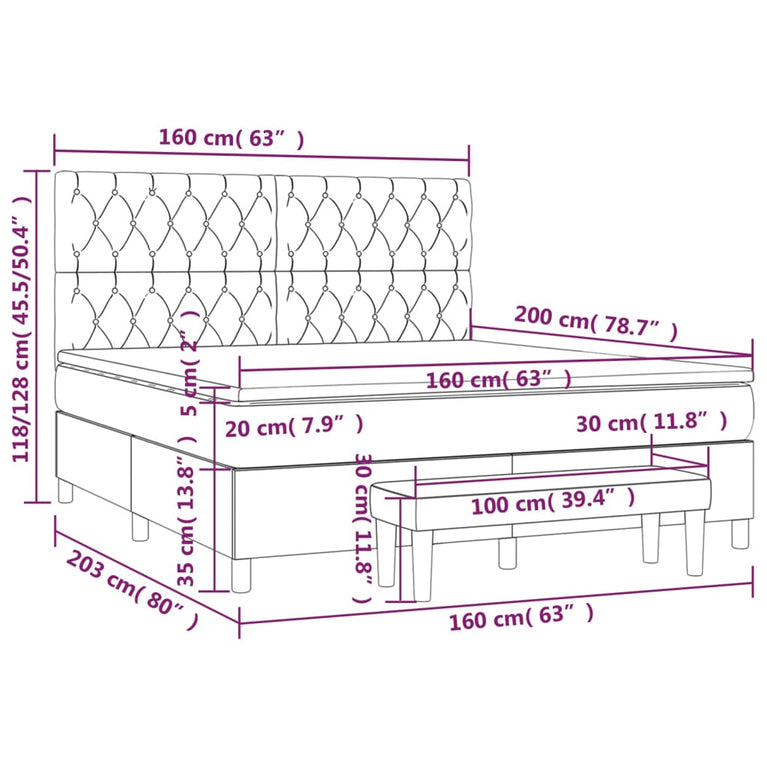 Boxspring met matras fluweel lichtgrijs 160x200 cm