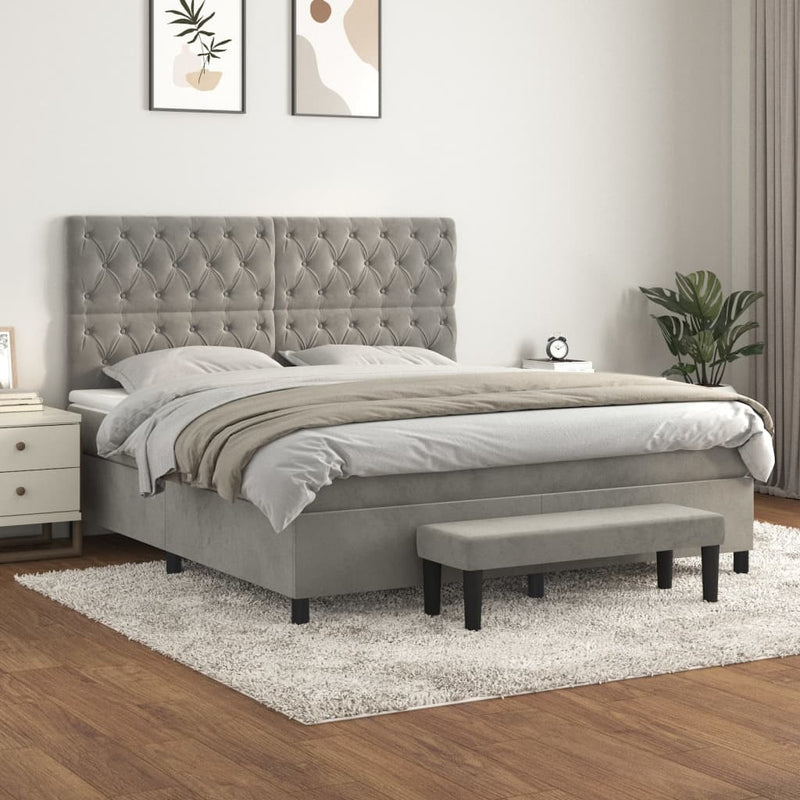 Boxspring met matras fluweel lichtgrijs 160x200 cm