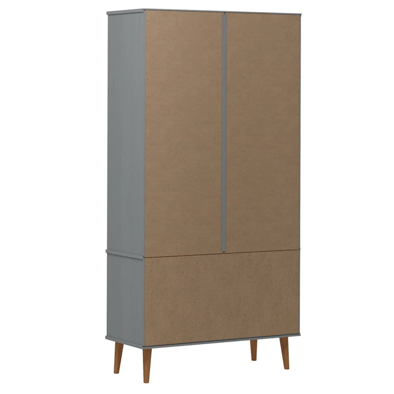 Vitrinekast MOLDE 90x35x175 cm massief grenenhout grijs