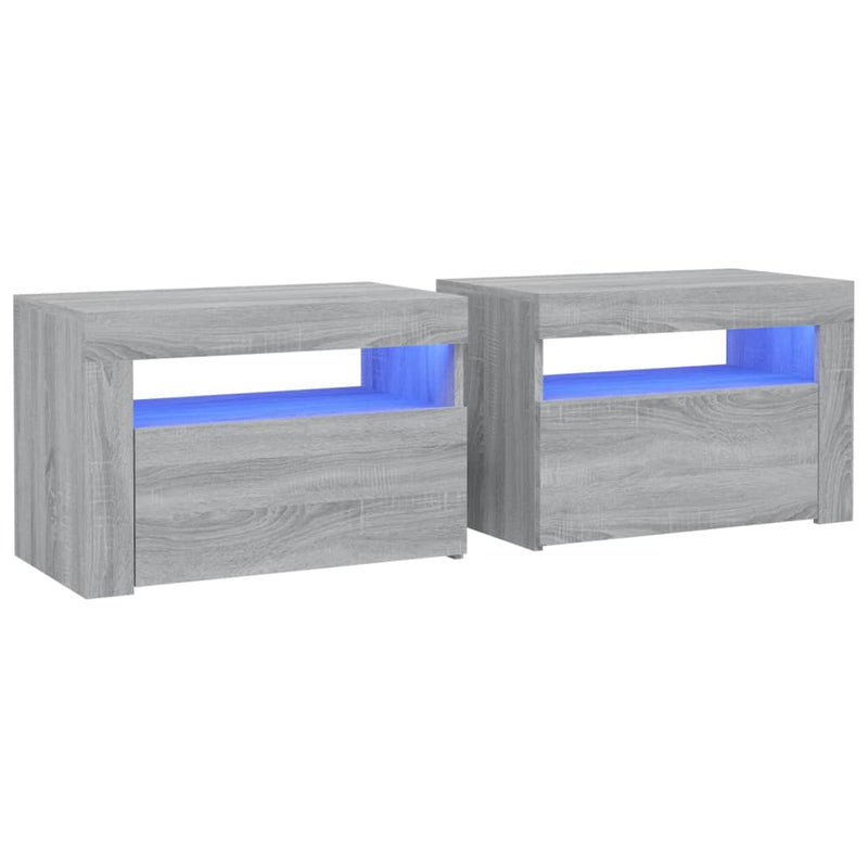 Nachtkastje 2 st met LED-verlichting 60x35x40 cm grijs sonoma