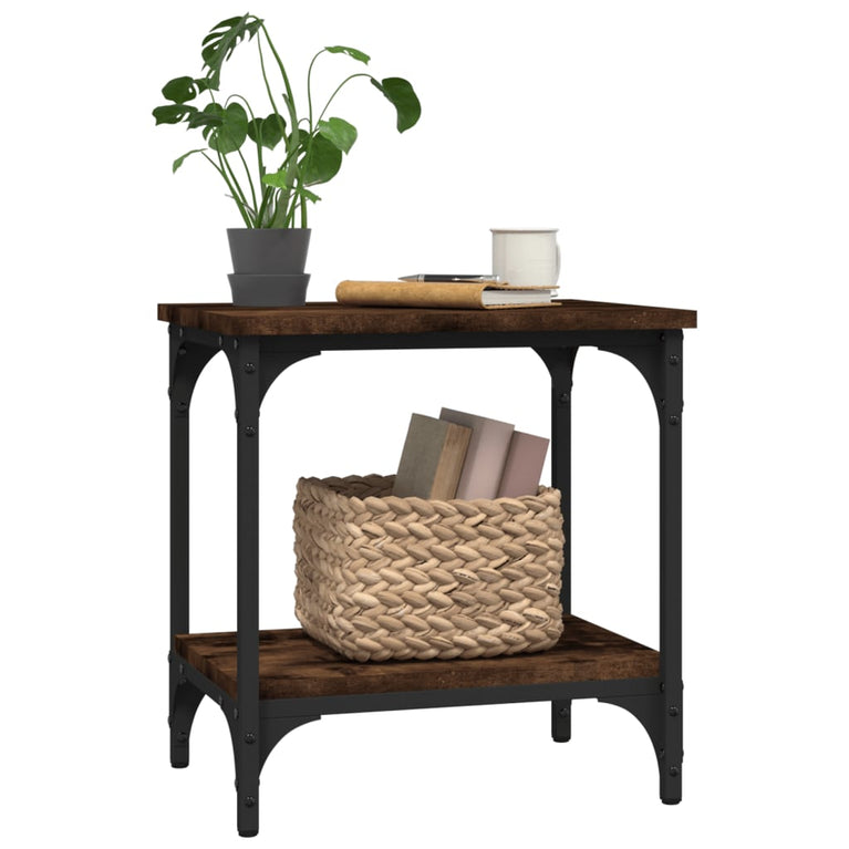 Bijzettafel 40x30x42 cm bewerkt hout gerookt eikenkleurig