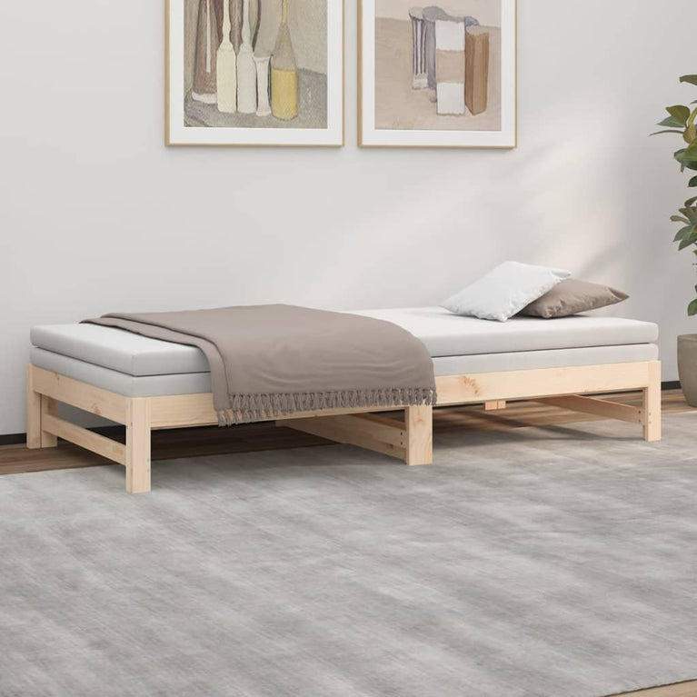 Slaapbank uitschuifbaar 2x(80x200) cm massief grenenhout