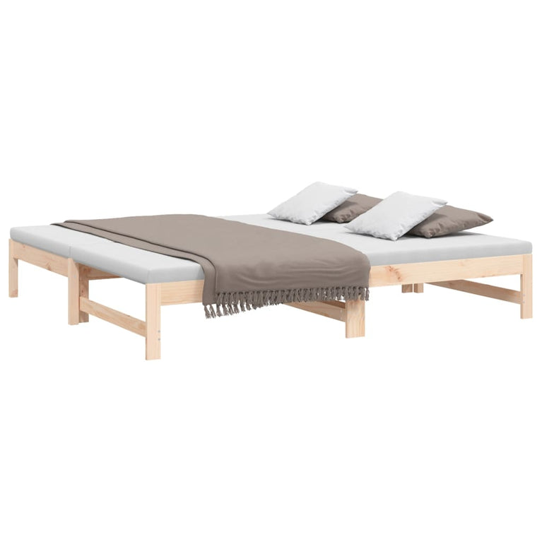 Slaapbank uitschuifbaar massief grenenhout 2x(75x190) cm